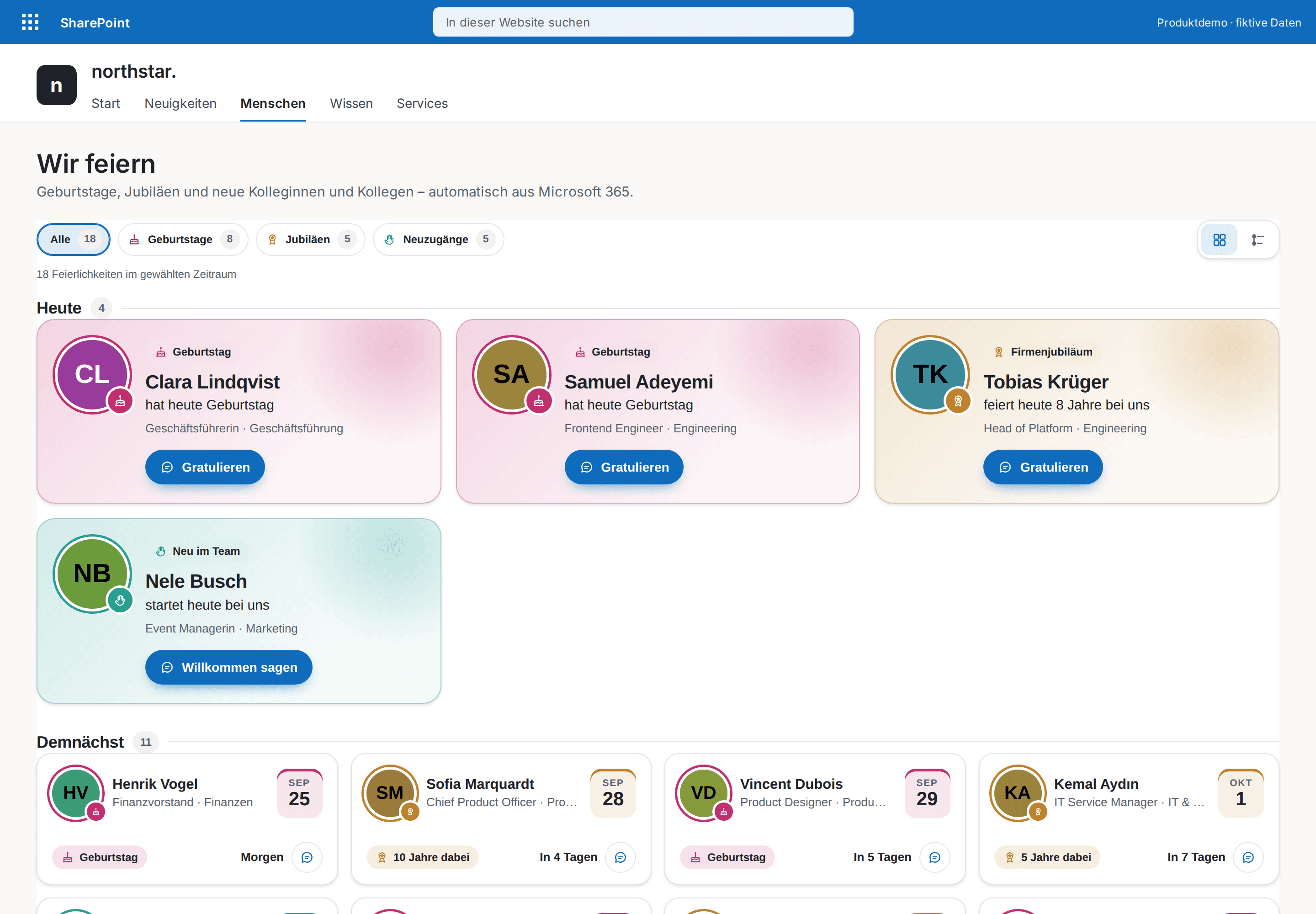 Geburtstage & Jubiläen — SharePoint-Webpart, Helles SharePoint-Design