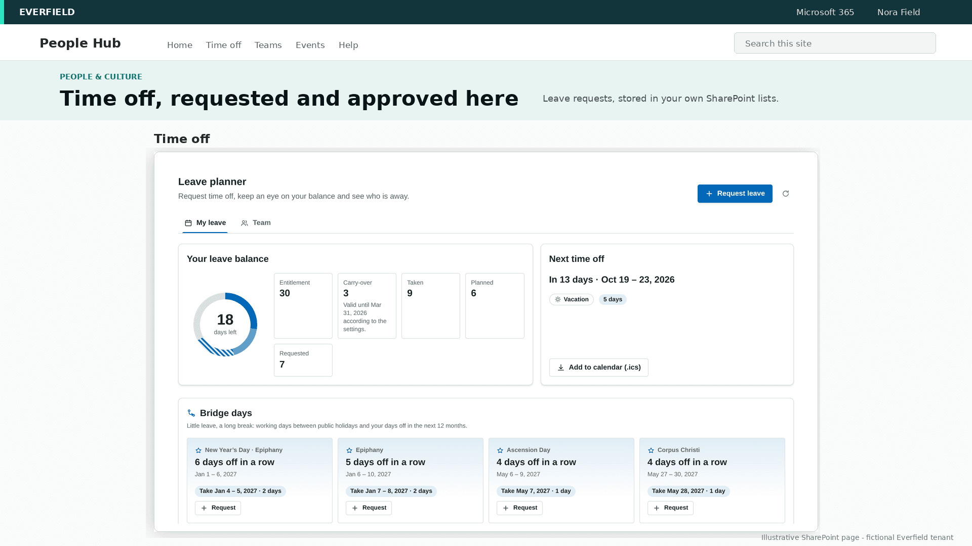 Urlaubsplaner Pro — SharePoint-Webpart, Helles SharePoint-Design