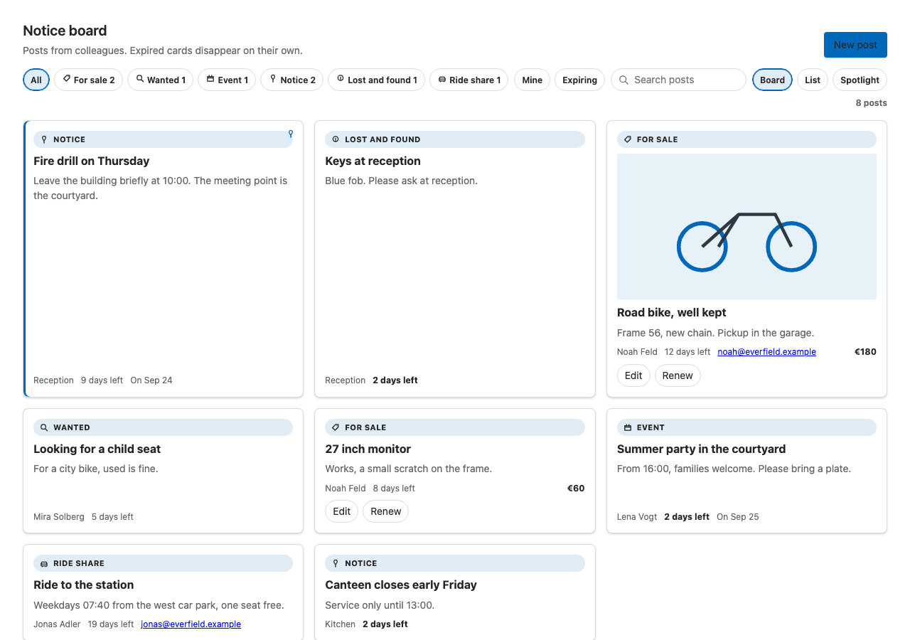Notice Board shown in the Light SharePoint theme