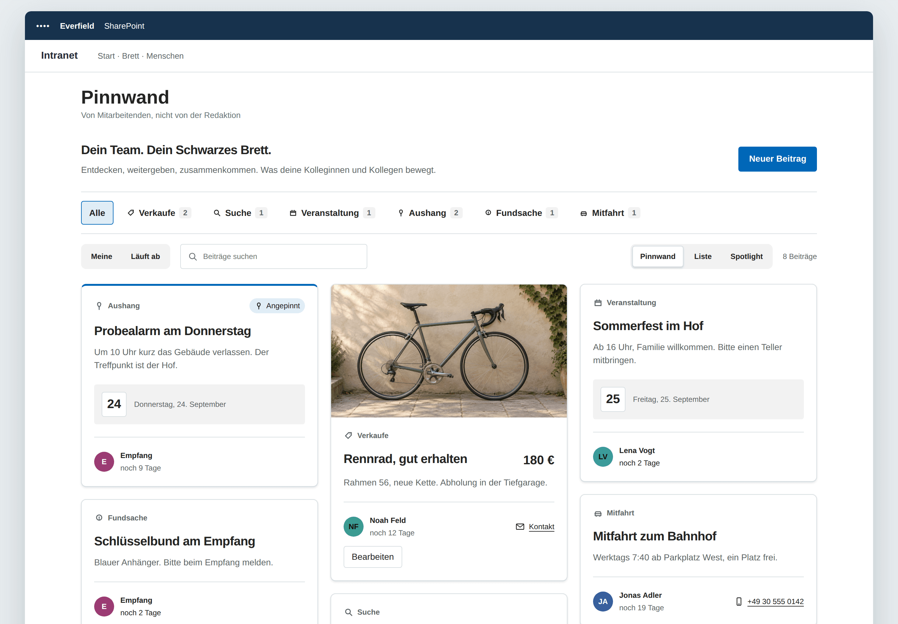 Schwarzes Brett — SharePoint-Webpart, Helles SharePoint-Design