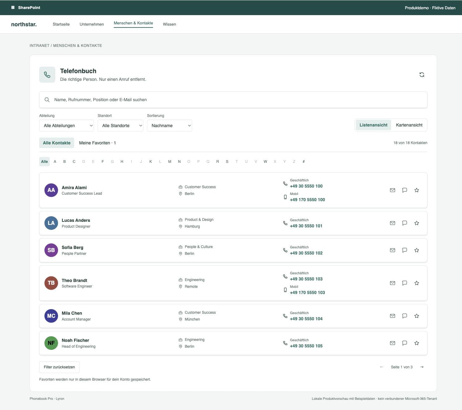 Phonebook Pro — SharePoint web part, Light SharePoint theme