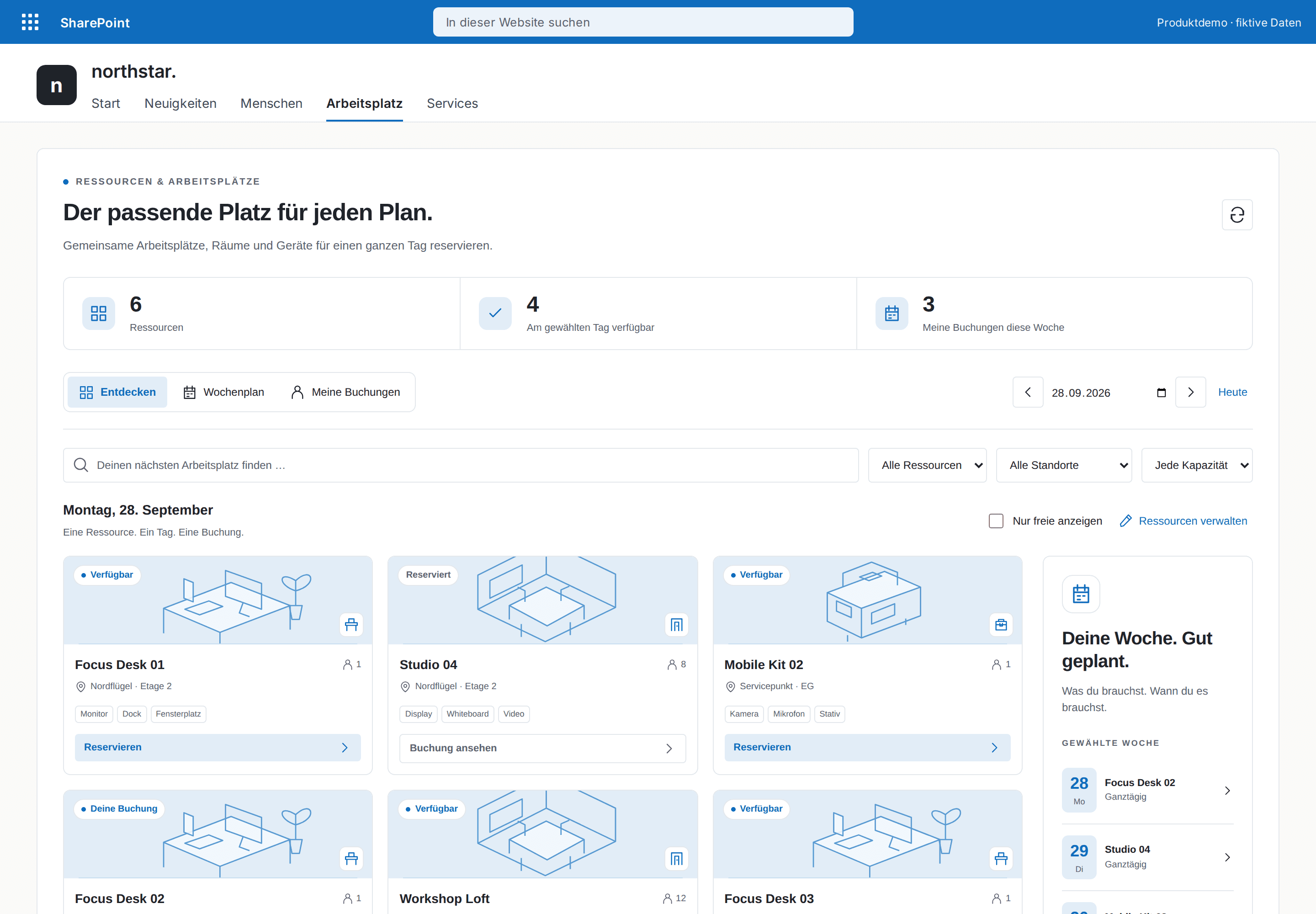 Ressourcenbuchung Pro — SharePoint-Webpart, Helles SharePoint-Design