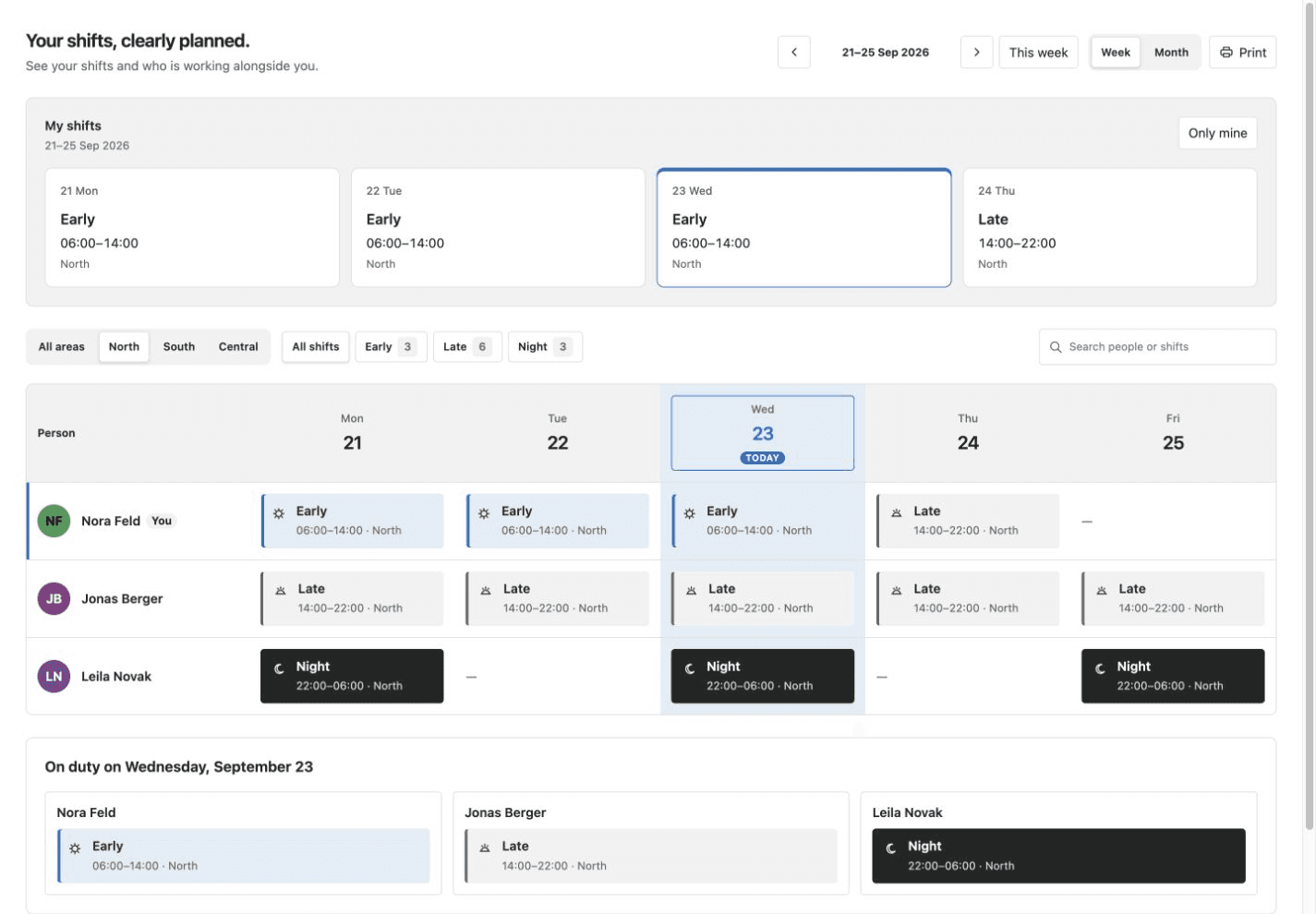 Shift Roster — SharePoint web part, Light SharePoint theme