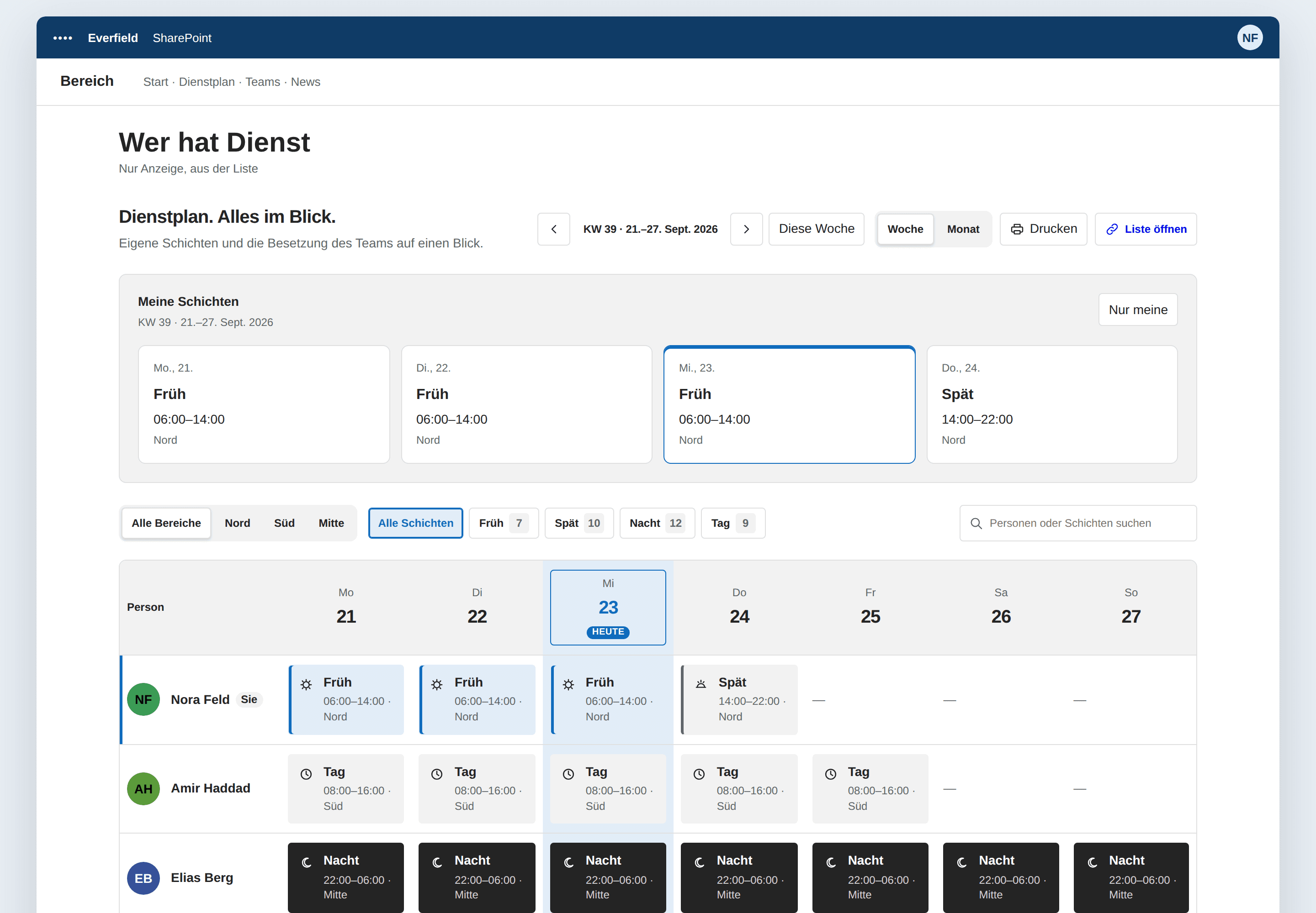 Dienstplan — SharePoint-Webpart, Helles SharePoint-Design